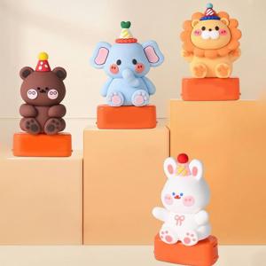 Cut Lion elephant rabbit bear animal doll shape silicone waterproof name stamps for kids