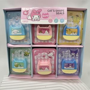 New cute kitten head shape pink blue children toy stamp